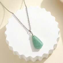 1 pieza Collar con colgante de forma geométrica de piedra natural, colgante de cristal de amatista rosa, joyería de regalo - Collar con colgante de piedra natural en forma de rombo - Ver 13