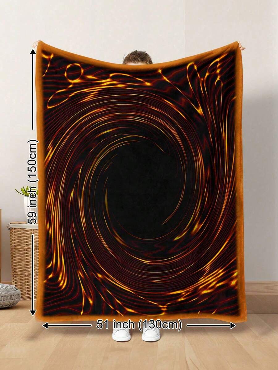 Cobertor de pelúcia macio e quente com padrão de redemoinho quadrado de 1 unidade, adequado para sala de estar, sofá, poltrona, quarto como cobertor, ótimo para viagens, acampamento ou como presente - Multicolorido - Ver 1