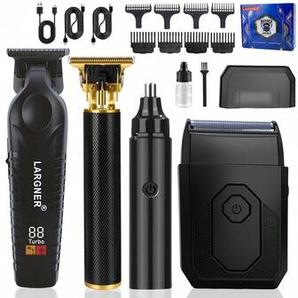 LARGNER 4-In-1 Men's Grooming Kit - Electric Hair Clipper, Beard Trimmer, Electric Shaver, Nose Hair Trimmer, Rechargeable USB Charging, Perfect Gift