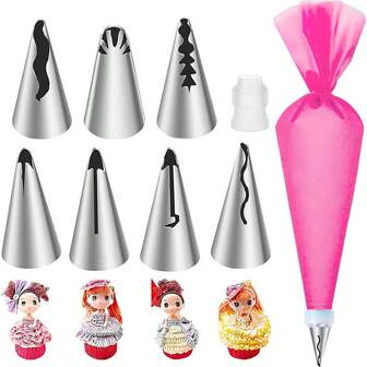 9pcs Cream Piping Nozzles, Korean Icing Tips, Pastry Bag, 12-Inch Piping Bag, Baking Tools, Kitchen Gadgets, Cake Decorating Tools