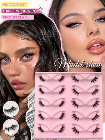 10 par halvögonfransar, korta fransar, två stilar, spikiga konstgjorda minkfransar, genomskinliga kattögonfransar, naturliga fransar, mjuka taggiga lösögonfransar, mangafransar, förlängning, julklapp, tacksägelsepresent