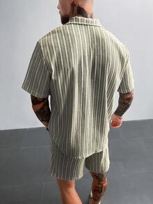 Bộ 2 món áo và quần short dệt kim móc kiểu Bohemian GloMan dành cho nam, áo sơ mi kẻ sọc nhiều màu, thích hợp cho bãi biển, lễ hội âm nhạc, kỳ nghỉ ở Hawaii, món quà tuyệt vời dành cho nam giới, phong cách nghỉ dưỡng cổ điển. - Màu be - Xem 8