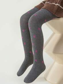 4 Pairs Girls' Heart & Bow Print Tight Leggings, High Density Knit, All Season - Multicolor - View 19