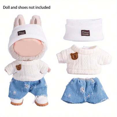 6.69 Inch Doll Clothes, Compatible With Labubu, Includes 3 Outfits - Fashionable Bucket Hat, Sweater And Pants Or Skirt Set, Suitable For 6.69 Inch Doll, Cute Doll Figure Accessories For Play And Display (Shoes And Doll Not Included)
