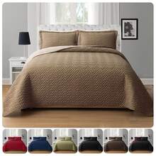 Elegant Comfort 3pcs Majestic Quilt Set Bedspreads, Ultra-Soft Comfortable Bedspread With 2 Pillow Shams Bedding, Machine Washable, Quilted Reversible Bedspread Coverlet Set, Full/Queen, King/California King And Twin/Twin XL Size Bed For All Seasons, Christmas Decorations Gifts, Cozy Winter Styles, Holiday Décor - 灰褐色/奶油色 - 查看 1