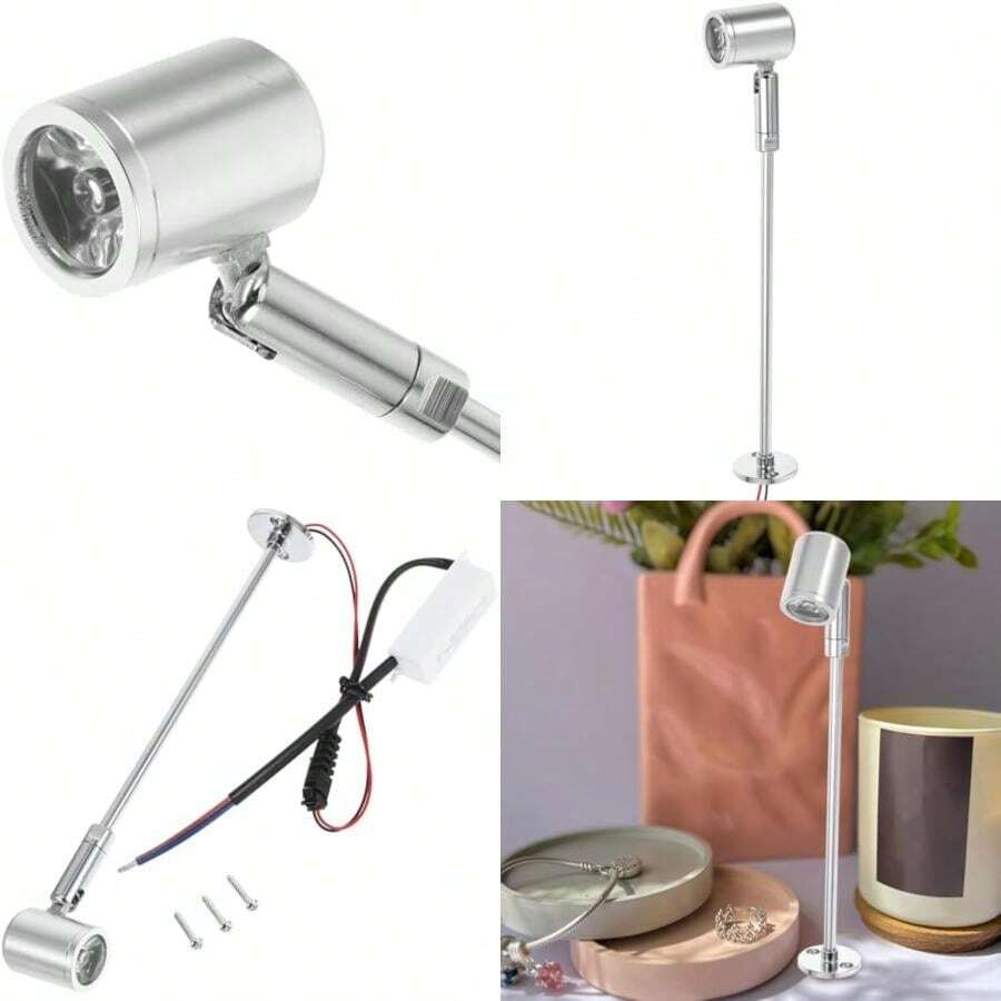 PACKOVE Lámpara Pequeña para Joyería Foco Ajustable Iluminación Interior para Vitrinas y Exhibidores Luz Natural Soporte Estable y Compacto Plateada(default)