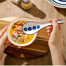 4/5pcs Asian Ceramic Spoon, With Long Handle, Easy To Grasp, Anti Slip Bottom, Suitable For Japanese Lamian Noodles, Chinese And Vietnamese Wonton, Noodle Spoon