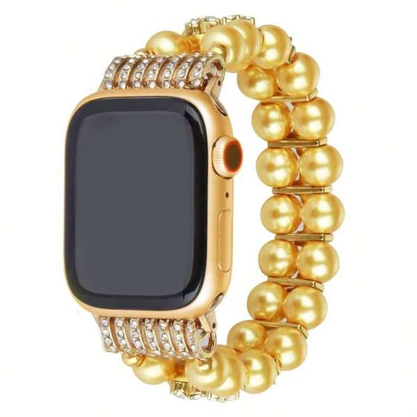 1pc Fashion Faux Pearl Bracelet Compatible With Apple Watch Band 38/40/41mm, 42/44/49mm, Series 10/9/8/7/6/5/4/3/2/1, Elastic Stretch Faux Rhinestone Faux Pearl Strap, Women/Girls Replacement Watch Band