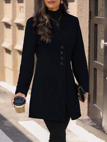 Women Trench Coats - Navy Blue - View 3
