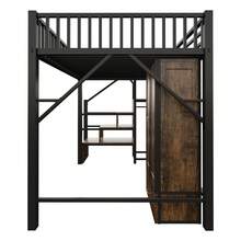 Metal Loft Bed 140 * 200 Cm With A Striking Railing Design Made Of Wood And Metal Mesh, Complete With Large Wardrobe, Drawers And Storage Ladder, Black - Black - View 10
