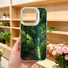 Funda para telefono de estilo natural verde con estampado de bosque tropical y texto CASENO para uso diario en entornos urbanos y naturales Aplicable a los teléfonos de la serie Apple y Galaxy - Blanco - Ver 5