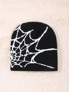 3/1pc Y2K Spider Web Pattern Hat, Elastic Foldable Knitted Beanie Cap For Men, Warm Printed Knit Hat,Summer,Beach,Holiday,Festival,Travel - Multicolor - View 4