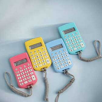 1 st färgglad miniräknare - bärbar med rem - lämplig för tentor och kontorsbruk
