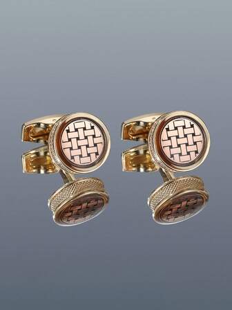 Crystal Embellished Round Cufflinks, Minimalist French Style For Men