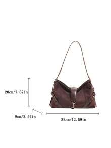 1 Pc Retro Matte Imitation Suede PU Handbag, Simple Solid Color Women's Handbag, Adjustable Shoulder Strap With Knotted Rope, Casual Shoulder Bag, New Model Suitable For Many Scenes - Coffee - View 2