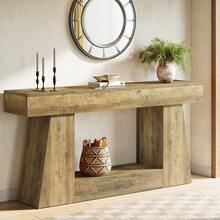 LITTLE TREE Console Table For Living Room, 63" Farmhouse Sofa Table With Storage For Entryway & Hallway, Narrow Long Rustic Design Behind Couch, Oak Finish Versatile Storage Solution - màu nâu - Xem 3