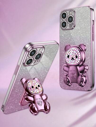 全新电镀防摔手机壳 + 闪光纸板 + 彩色彩绘糖果熊 + 全电镀隐藏式支架 + 完整手机壳套装，兼容 17/6/7/8/X/XS/XR/11/12/13/14/15/16/16e、Galaxy S22/23/24/25/S24 FE/S25 EDGE、A04/05/06/A07/A14/A15/A16/A17/A24/A25/A34、小米 Note 9/10/11/12/13、小米 9/10/12/13C/14C、OPPO、MOTO、荣耀 X、HW、Realme C53/C55 等机型。