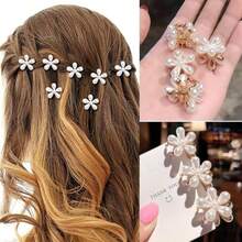 10 Pinzas Cabello Accesorio Broche Flor de Perlas Peinado Elegante Horquilla Para Pelo Hair Mujeres Nias Flores de Perlas Decoracion de Cabello Paquete - Dorado - Ver 9