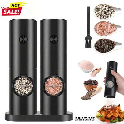 RAF 1 pieza/2 piezas Molinillo eléctrico de pimienta y sal, molinillo de pimienta con ajuste de grosor alimentado por batería, molienda automática para barbacoa, restaurante y cocina para pimienta blanca, pimienta negra, sal marina, comino.