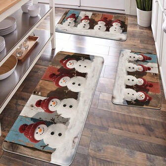 1件圣诞装饰品，家居装饰，房间装饰，浴室装饰，浴室地垫，防滑浴垫，厨房装饰，厨房地垫，地毯，浴室套装，入口地垫，门垫，柔软绒面，家居装饰，防疲劳地垫，雪人木纹图案地垫，圣诞节，新年和冬季主题装饰，“圣诞快乐”，柔软舒适的表面，放松双脚，缓解疲劳