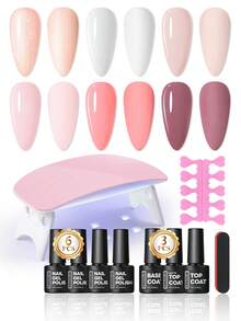 coscelia 12pcs Gel Nail Polish Set, Includes UV Lamp, Pink, White, Glitter Gel Nail Polish And Base Coat, DIY Nail Salon Gift For Women - Multicolor - View 11