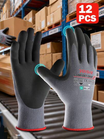 JOISIV 1/3 Paia di guanti da lavoro rivestiti in nitrile e gomma, con rivestimento in microfoam di nitrile - antiscivolo, resistente all'olio, adatti per giardinaggio, camionisti, lavoratori, lavori di casa e uso generico