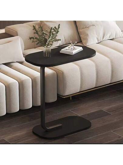 1pc Oval Side Tafel Removable Edge Space Saving Hardwood Sofa Coffee Living Room Or Bedroom, Moderne Wooden Top Metal Frame, Multi Tier Coffee, Snacks, Books Minimalist Tabletop, view 9