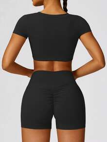 MASKERT Women's Fitness Shorts, Yoga Pants, Running Sports Pants, High Elasticity Sports Pants, Pleated And Hip Lifting Pants - 黑色 - 查看 6