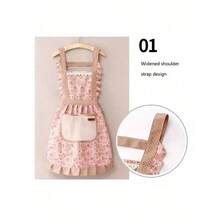 1pc Country Floral Pattern Cleaning Apron, Women's Vintage Floral Kitchen Apron For Adults, Floral Print Ruffle Apron, Kitchen, Bathroom, Home Furnishings - Màu xanh lam - Xem 9