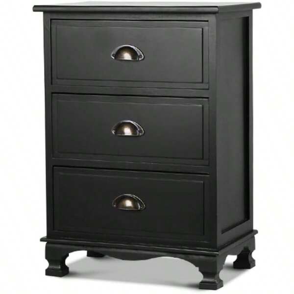 Bedside Table Vintage Black Bed Side Tables Storage Small Narrow Desk Chest Of Drawers With 3 Drawer Bedroom Living Room Home Furniture Tallboy Lamp Nightstand Cabinet In 62cm Height