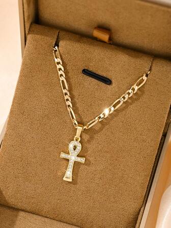 1件铜镶嵌锆石十字架吊坠项链，小巧尺寸，适合叠戴，基督教信仰珠宝，圣诞节、感恩节、万圣节、母亲节、情人节、送给朋友、教会成员、初领圣餐的礼物