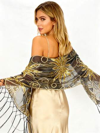 1 pieza Bufanda bordada, chal cálido, versátil de moda, de cachemir sintético, elegante y generoso, grueso chal de mujer, chal de estilo lujoso para vacaciones