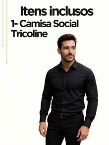 Men's Long-Sleeved Plain Dress Shirt With Buttons For Office And Events, Made Of Cotton And Elastane. - Black - View 7