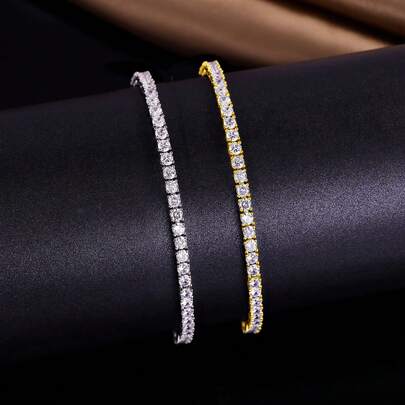 MDFUN Pulseira de Tênis, Pulseira de Tênis Moissanite Redonda de 3mm Banhada a Ouro Branco/Amarelo 18K 6,5-8,5 Polegadas