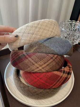 1件装女士复古罗纹高冠海绵发箍，时尚简约百搭发饰，适合秋冬季节，发带，发箍，发圈