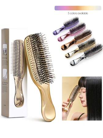 1 goldener Haarkamm für Kopfmassage. Aus Nylon gefertigt, geeignet für alle Haartypen und hilft dabei, Haar und Kopfhaut gesund zu halten. Er ist in Gold, Roségold oder Silber galvanisiert. Haarbürste, Kamm, Haarpflegeprodukte und Zubehör für Friseur-Salon, Beauty-Reiseaccessoires