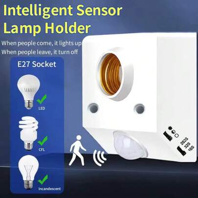 LED Automatic PIR Motion Sensor Light Bulb Socket, Suitable For E26/E27 Bulbs 85-265V, Adjustable Lighting Duration, For Stairs, Hallways, Houses, Basements