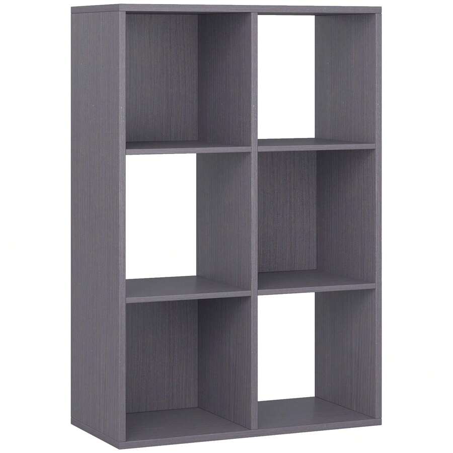 Modern 6-Cube Storage Unit - Lightweight Grey Bookcase For Home Office Organization | Stylish Particle Board Furniture For Versatile Shelving Solutions - Grey - View 1