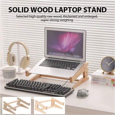 1 Pc Foldable Portable Solid Wood Laptop Stand, Koi Type Vertical Frame Cushion Bracket, Heat Dissipation Base Cervical Spine Desktop Computer Elevated Shelf