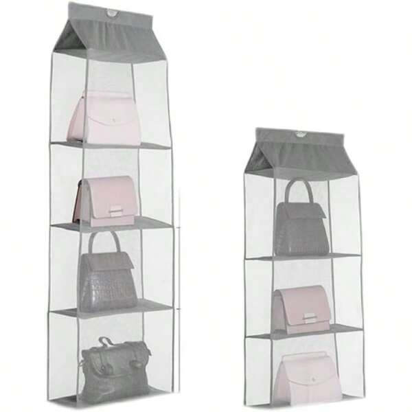 2 Pack Hanging Purse Organizer For Closet 4 Pockets + 3 Pockets With Metal Hooks Purse Hanger Closet Handbag Purse Storage Bag For Closet Foldable Shelf Bag Collection Storage Bag White One Size