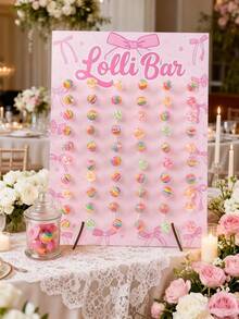 Giá trưng bày kẹo mút bằng gỗ 60 lỗ, giá đựng kẹo thiết kế nơ hồng sáng tạo, thích hợp cho trang trí bàn tráng miệng tiệc cưới, sinh nhật, đồ dùng tiệc tùng. - nơ - Xem 3