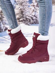 Women's New Long Snow Boots, Anti-Slip Thermal Lined Boots, Round Toe Warm Boots, Minimalist & Versatile Outdoor Snow Shoes, Women's High-Shaft Boots, Winter Winter Shoes - Burgundy - View 3