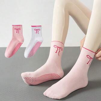 1 Pair Professional Non-Slip Yoga Socks With Cute Butterfly Pattern, Comfortable Mid-Calf Socks Suitable For Outdoor Leisure, Running, Pilates, Dance, Indoor Sports And Fitness, All Seasons