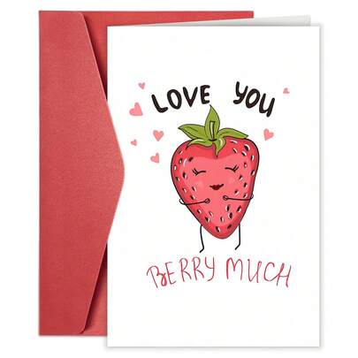 1pc Romantic Valentine's Day Card With Envelope, Charming Strawberry Valentine's Day Card With Envelope - Perfect For Him Or Her, Anniversary Greeting Postcard