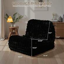 Bean Bag Chair,Withe Oversized Bean Bag Chair For Adults,Memory Foam Plush Faux Fur Lazy Floor Beanbag Chairs,No Assembly Required,Comfy Reading Nook Chairs For Bedroom Living Room Office - màu đen - Xem 3
