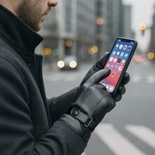 Black Leather Executive Gloves, Waterproof, Touchscreen, Winter, Unisex, Thermal, Lined - màu đen - Xem 3
