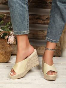 Women's Velvet Rope Fashion Lightweight Wedge Slippers - Beige - View 5