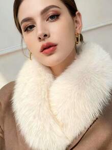 1条女士仿皮草围巾，时尚百搭保暖围巾，仿皮草领，围巾配饰，防风保暖，适合休闲户外穿着 - 彩色 - 查看 2