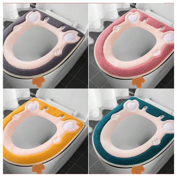 1 pieza Cubierta universal impermeable para asiento de inodoro con diseño lindo, alfombrilla para inodoro, cojín suave y cálido para asiento de inodoro, accesorios para tapa de baño, color aleatorio en la parte posterior