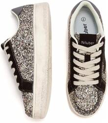 Niluber Star Sneakers For Women Low Top Cushioned White Gold Sliver Leopard Platform Sneakers Lace Up Red Glitter Platform Party ShoesChristmas - 棕色閃光 - 查看 11
